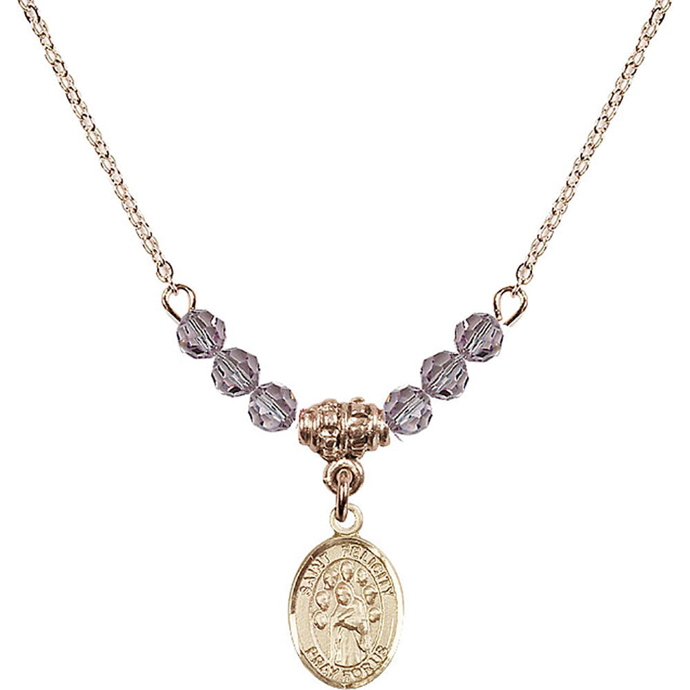 14kt Gold Filled Saint Felicity Birthstone Necklace with Light Amethyst Beads - 9341