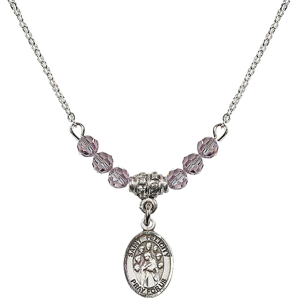 Sterling Silver Saint Felicity Birthstone Necklace with Light Amethyst Beads - 9341