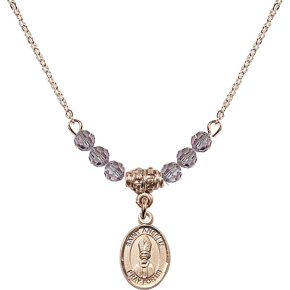 14kt Gold Filled Saint Anselm of Canterbury Birthstone Necklace with Light Amethyst Beads - 9342