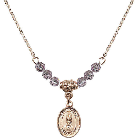 14kt Gold Filled Saint Anselm of Canterbury Birthstone Necklace with Light Amethyst Beads - 9342