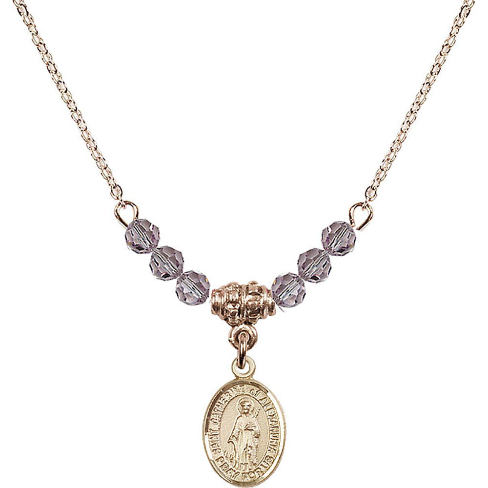 14kt Gold Filled Saint Catherine of Alexandria Birthstone Necklace with Light Amethyst Beads - 9343