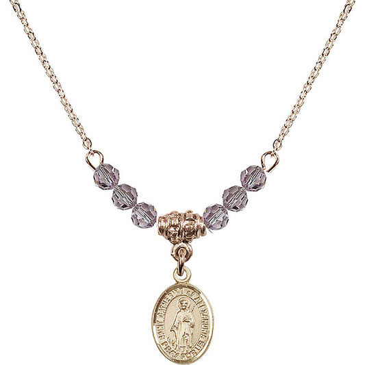 14kt Gold Filled Saint Catherine of Alexandria Birthstone Necklace with Light Amethyst Beads - 9343