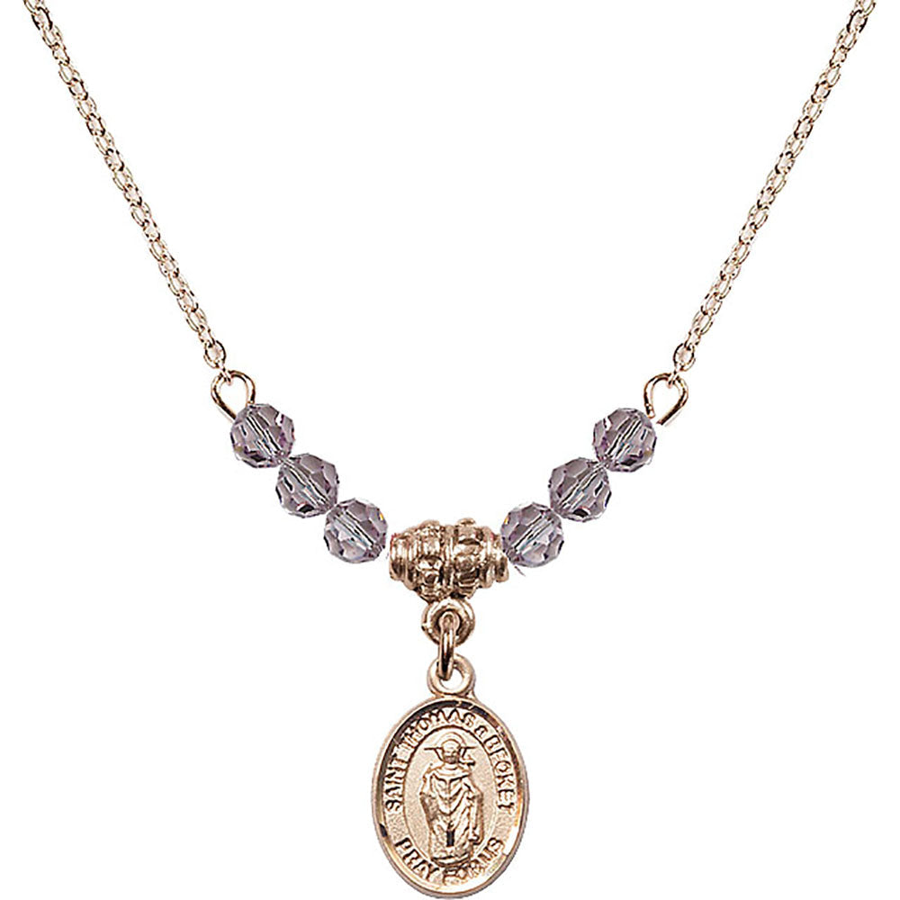 14kt Gold Filled Saint Thomas A Becket Birthstone Necklace with Light Amethyst Beads - 9344