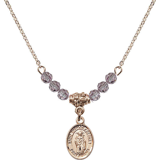 14kt Gold Filled Saint Thomas A Becket Birthstone Necklace with Light Amethyst Beads - 9344