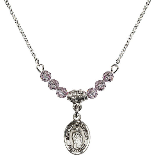Sterling Silver Saint Thomas A Becket Birthstone Necklace with Light Amethyst Beads - 9344