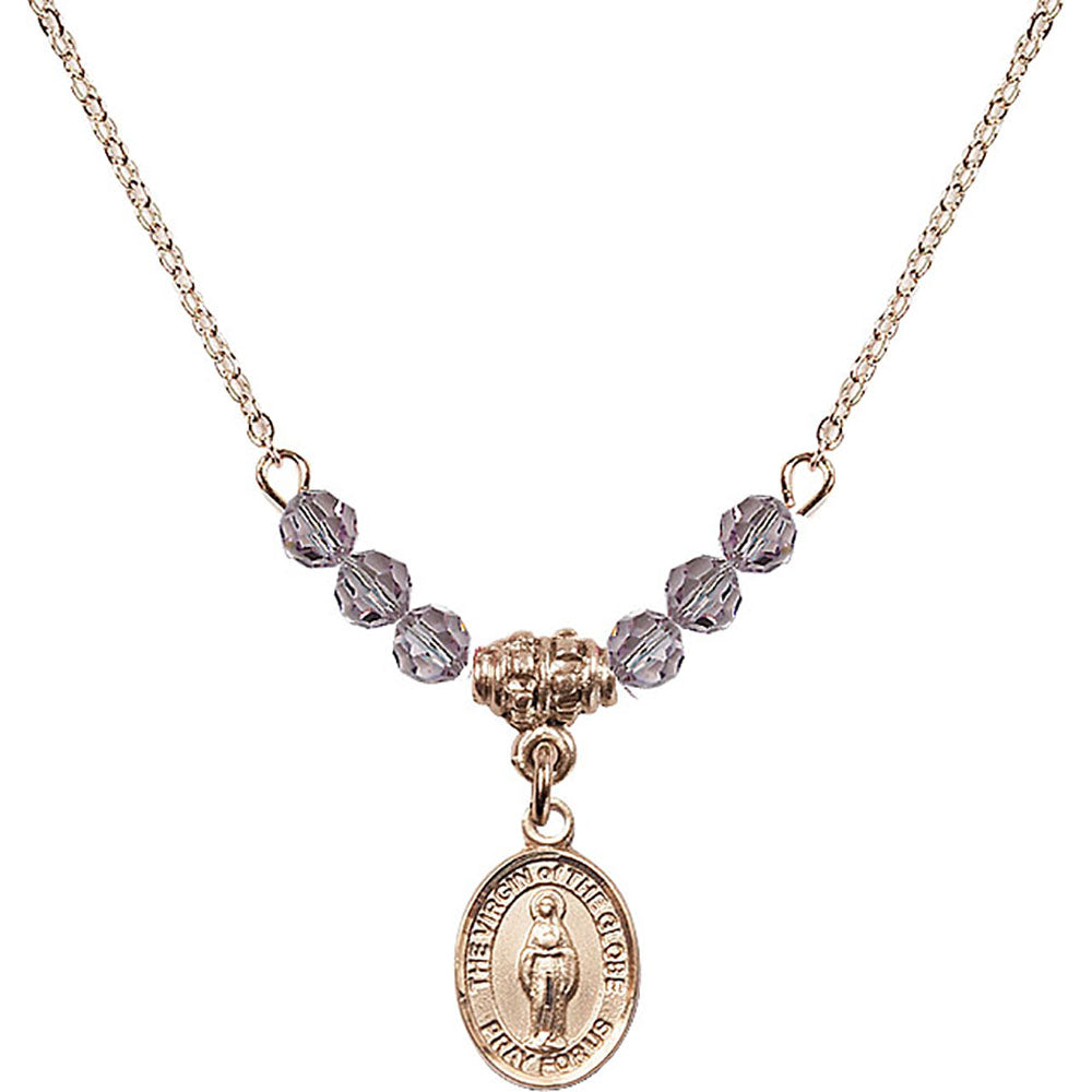 14kt Gold Filled Virgin of the Globe Birthstone Necklace with Light Amethyst Beads - 9345