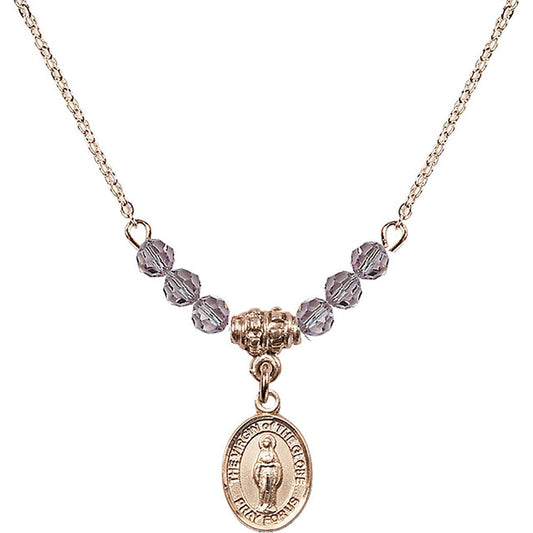 14kt Gold Filled Virgin of the Globe Birthstone Necklace with Light Amethyst Beads - 9345