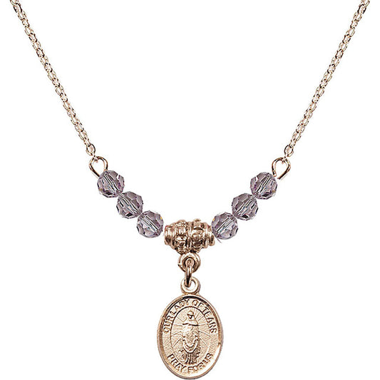 14kt Gold Filled Our Lady of Tears Birthstone Necklace with Light Amethyst Beads - 9346
