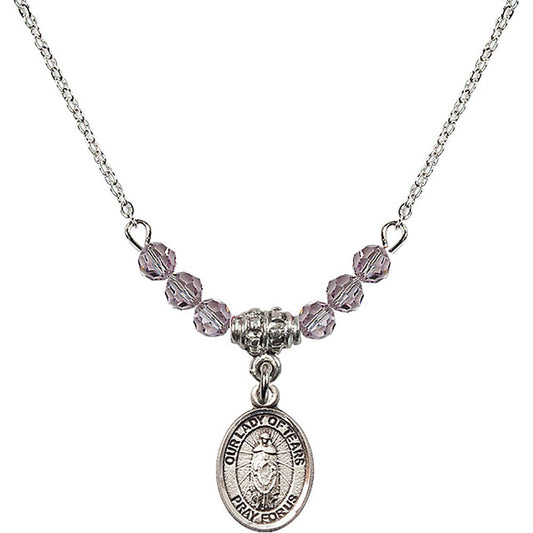 Sterling Silver Our Lady of Tears Birthstone Necklace with Light Amethyst Beads - 9346