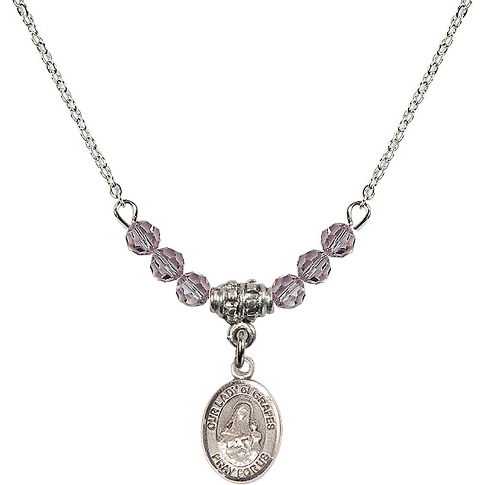 Sterling Silver Our Lady of Grapes Birthstone Necklace with Light Amethyst Beads - 9347