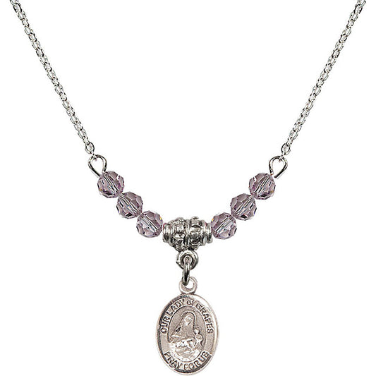 Sterling Silver Our Lady of Grapes Birthstone Necklace with Light Amethyst Beads - 9347