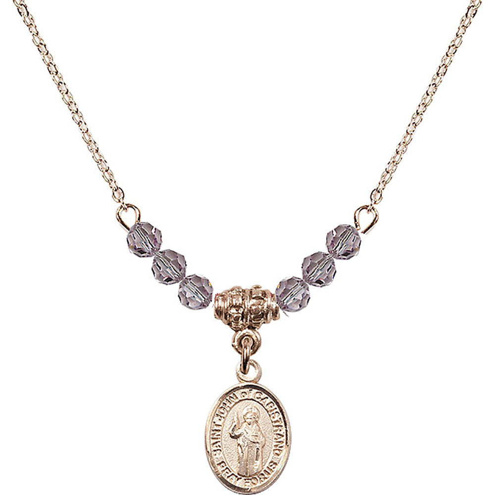 14kt Gold Filled Saint John of Capistrano Birthstone Necklace with Light Amethyst Beads - 9350