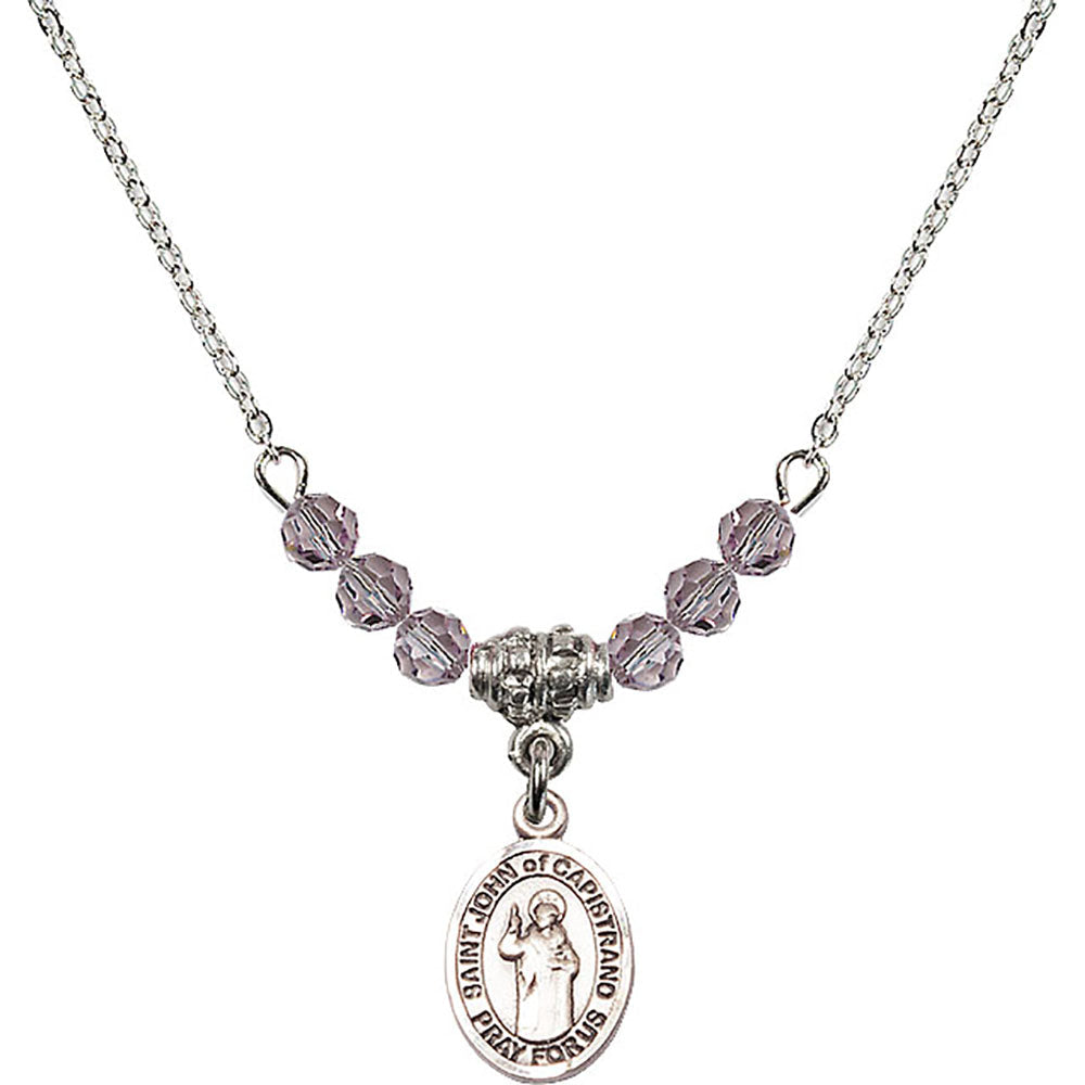 Sterling Silver Saint John of Capistrano Birthstone Necklace with Light Amethyst Beads - 9350