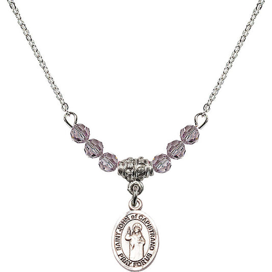 Sterling Silver Saint John of Capistrano Birthstone Necklace with Light Amethyst Beads - 9350