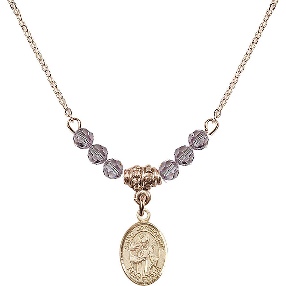14kt Gold Filled Saint Januarius Birthstone Necklace with Light Amethyst Beads - 9351
