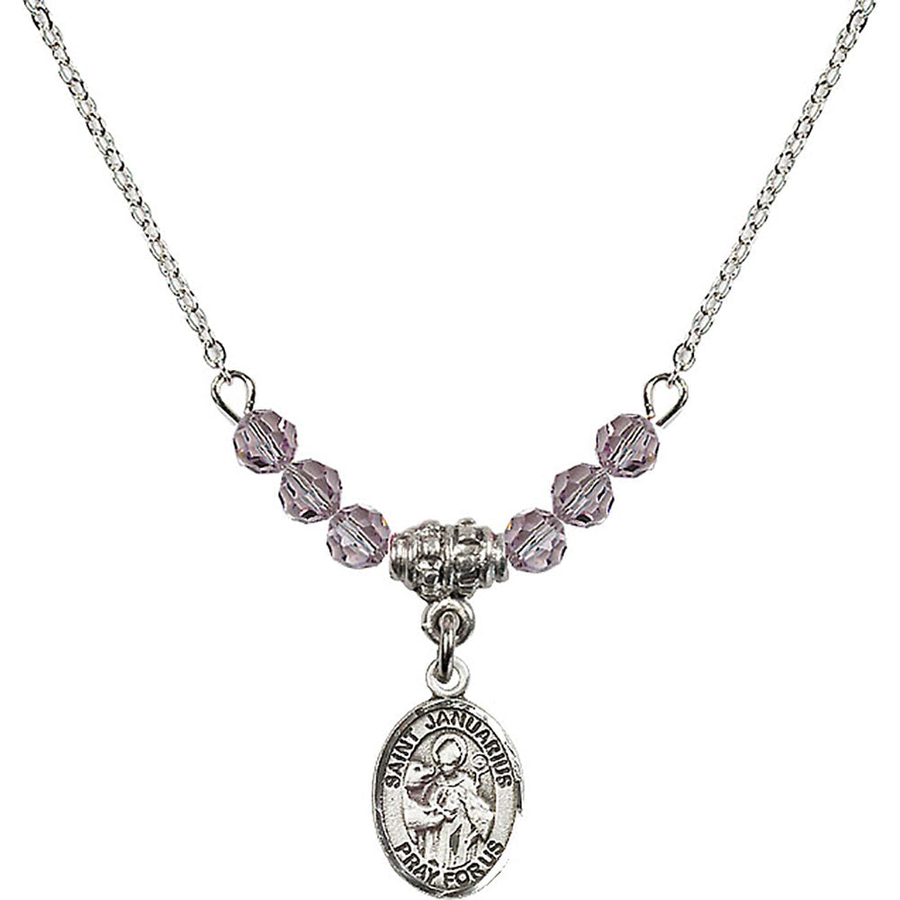 Sterling Silver Saint Januarius Birthstone Necklace with Light Amethyst Beads - 9351