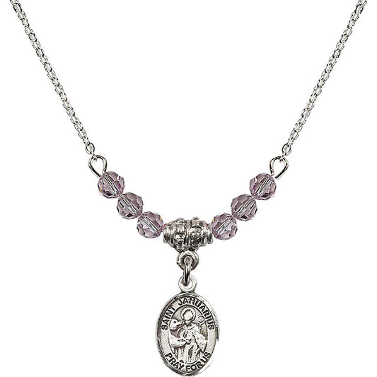 Sterling Silver Saint Januarius Birthstone Necklace with Light Amethyst Beads - 9351