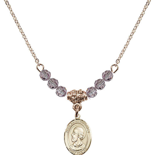 14kt Gold Filled Pope Saint Eugene I Birthstone Necklace with Light Amethyst Beads - 9352