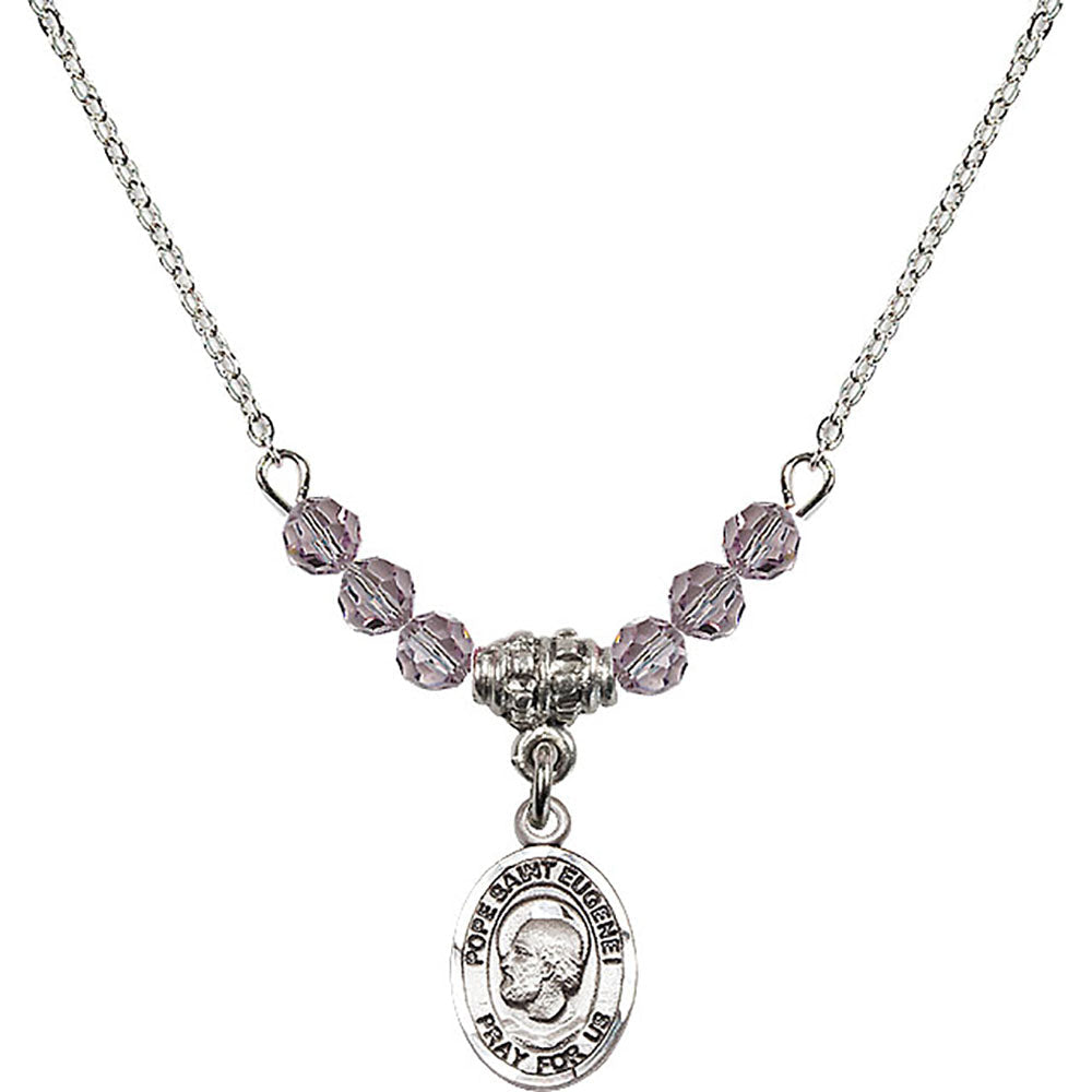Sterling Silver Pope Saint Eugene I Birthstone Necklace with Light Amethyst Beads - 9352