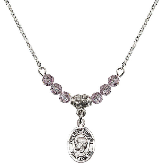Sterling Silver Pope Saint Eugene I Birthstone Necklace with Light Amethyst Beads - 9352