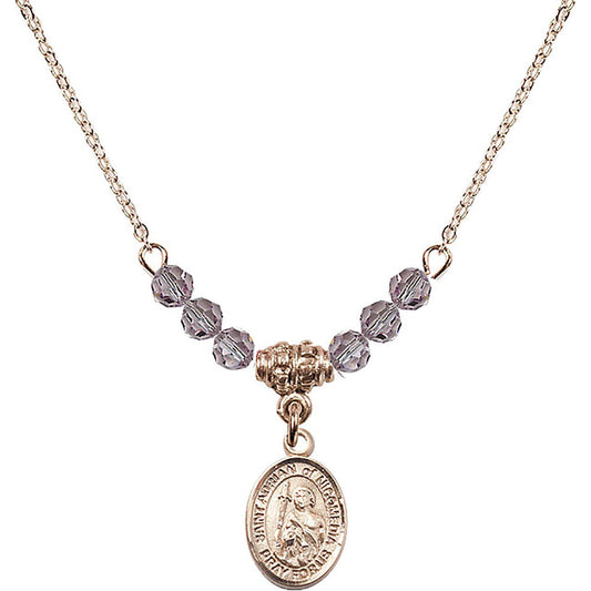 14kt Gold Filled Saint Adrian of Nicomedia Birthstone Necklace with Light Amethyst Beads - 9353