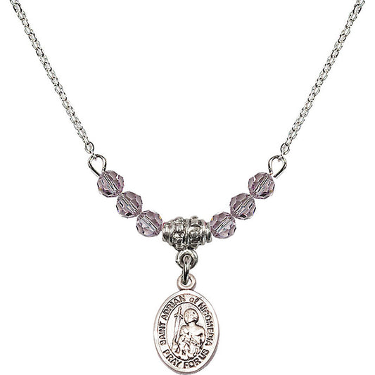 Sterling Silver Saint Adrian of Nicomedia Birthstone Necklace with Light Amethyst Beads - 9353