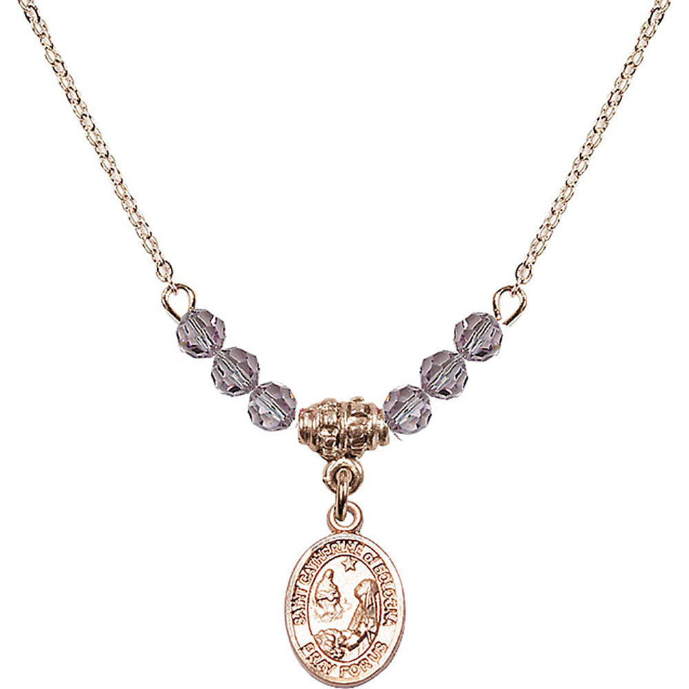 14kt Gold Filled Saint Catherine of Bologna Birthstone Necklace with Light Amethyst Beads - 9354