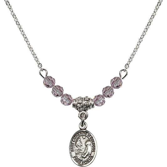 Sterling Silver Saint Catherine of Bologna Birthstone Necklace with Light Amethyst Beads - 9354