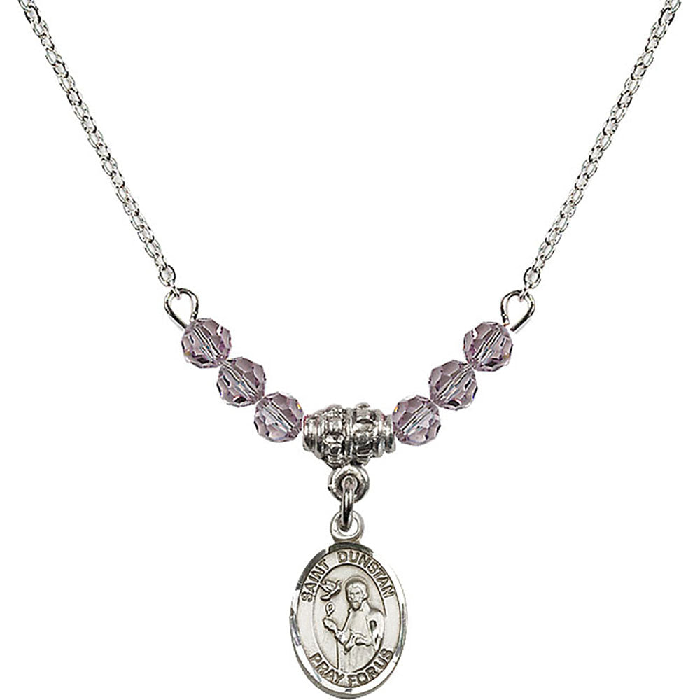 Sterling Silver Saint Dunstan Birthstone Necklace with Light Amethyst Beads - 9355