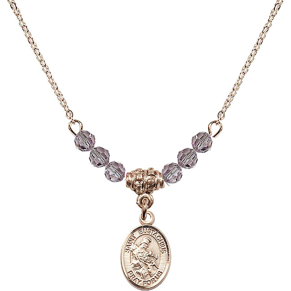 14kt Gold Filled Saint Eustachius Birthstone Necklace with Light Amethyst Beads - 9356
