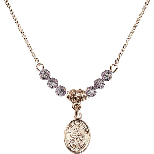 14kt Gold Filled Saint Eustachius Birthstone Necklace with Light Amethyst Beads - 9356