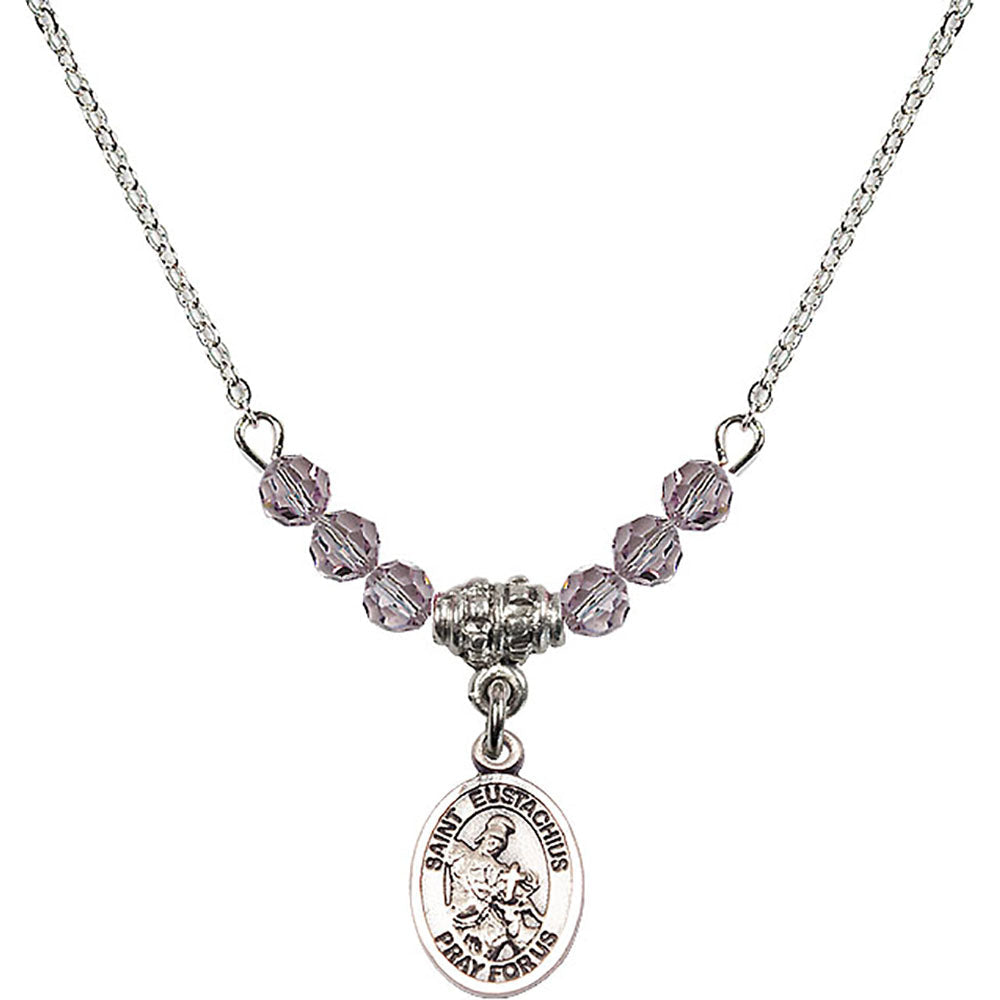 Sterling Silver Saint Eustachius Birthstone Necklace with Light Amethyst Beads - 9356