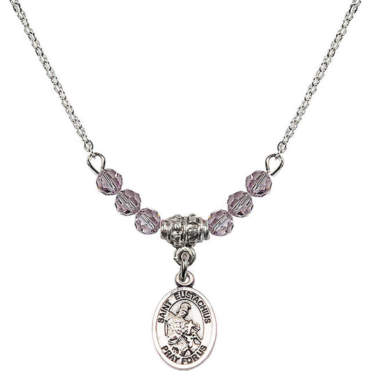 Sterling Silver Saint Eustachius Birthstone Necklace with Light Amethyst Beads - 9356