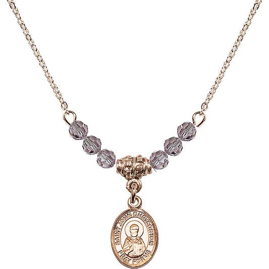 14kt Gold Filled Saint John Chrysostom Birthstone Necklace with Light Amethyst Beads - 9357