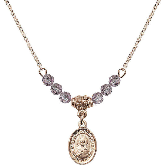 14kt Gold Filled Saint John Licci Birthstone Necklace with Light Amethyst Beads - 9358