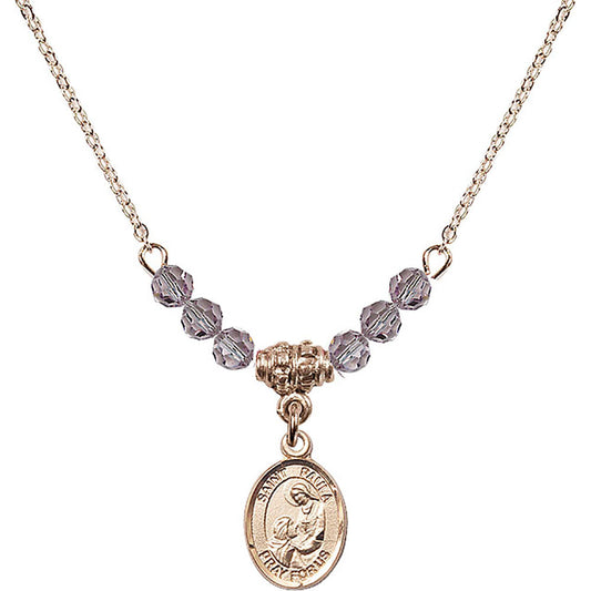 14kt Gold Filled Saint Paula Birthstone Necklace with Light Amethyst Beads - 9359