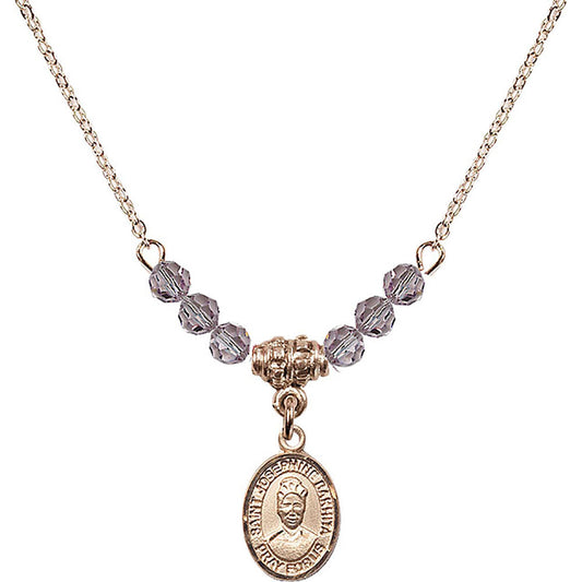 14kt Gold Filled Saint Josephine Bakhita Birthstone Necklace with Light Amethyst Beads - 9360