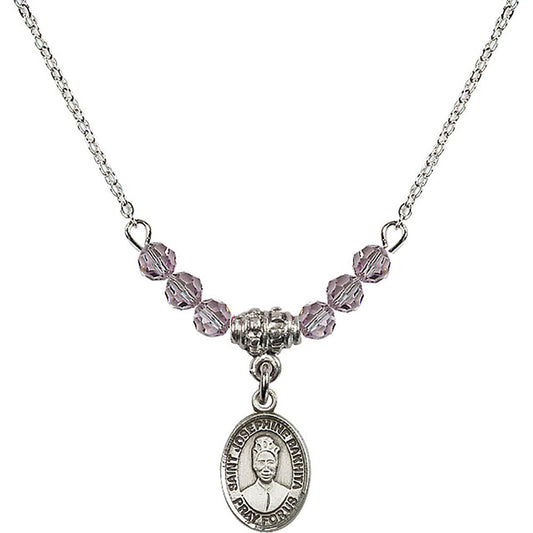 Sterling Silver Saint Josephine Bakhita Birthstone Necklace with Light Amethyst Beads - 9360