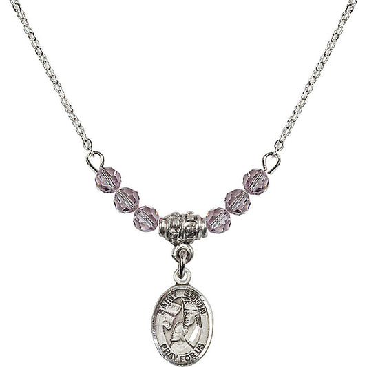 Sterling Silver Saint Edwin Birthstone Necklace with Light Amethyst Beads - 9361