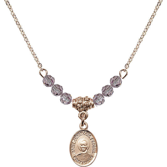 14kt Gold Filled Saint Josemaria Escriva Birthstone Necklace with Light Amethyst Beads - 9362