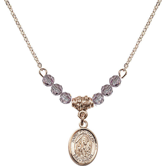 14kt Gold Filled Saint Polycarp of Smyrna Birthstone Necklace with Light Amethyst Beads - 9363