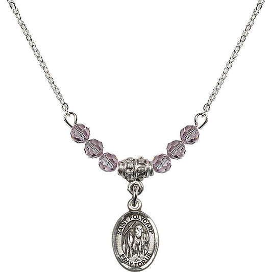 Sterling Silver Saint Polycarp of Smyrna Birthstone Necklace with Light Amethyst Beads - 9363