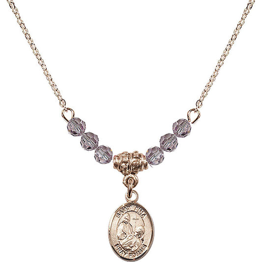 14kt Gold Filled Saint Fina Birthstone Necklace with Light Amethyst Beads - 9364