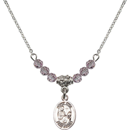 Sterling Silver Saint Fina Birthstone Necklace with Light Amethyst Beads - 9364