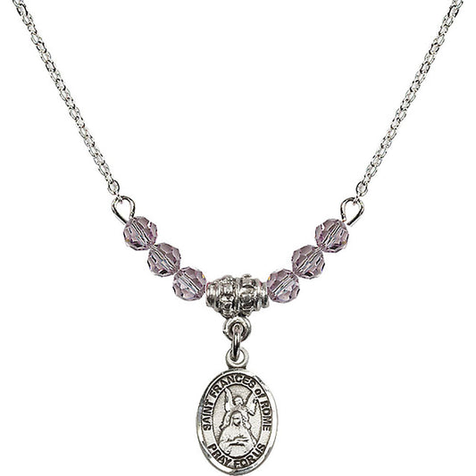 Sterling Silver Saint Frances of Rome Birthstone Necklace with Light Amethyst Beads - 9365