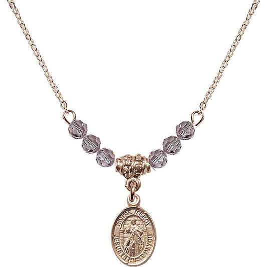 14kt Gold Filled Divine Mercy Birthstone Necklace with Light Amethyst Beads - 9366