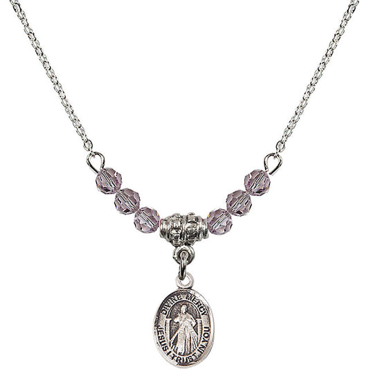 Sterling Silver Divine Mercy Birthstone Necklace with Light Amethyst Beads - 9366