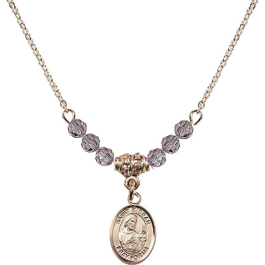 14kt Gold Filled Saint Kieran Birthstone Necklace with Light Amethyst Beads - 9367