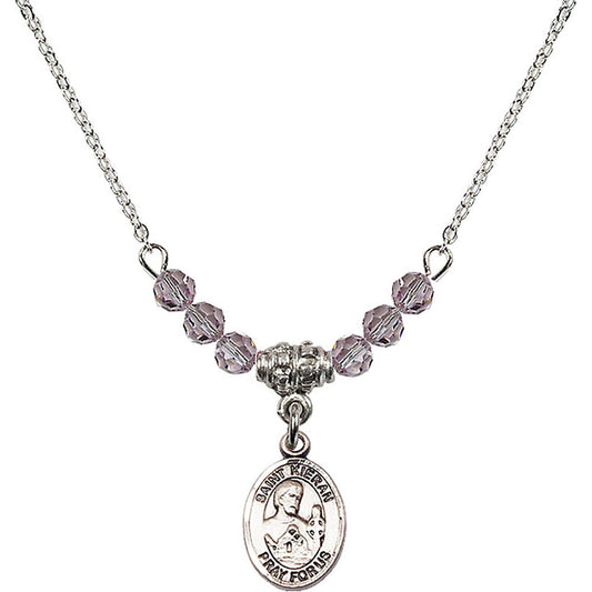 Sterling Silver Saint Kieran Birthstone Necklace with Light Amethyst Beads - 9367