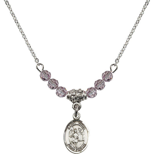 Sterling Silver Saint Vitus Birthstone Necklace with Light Amethyst Beads - 9368